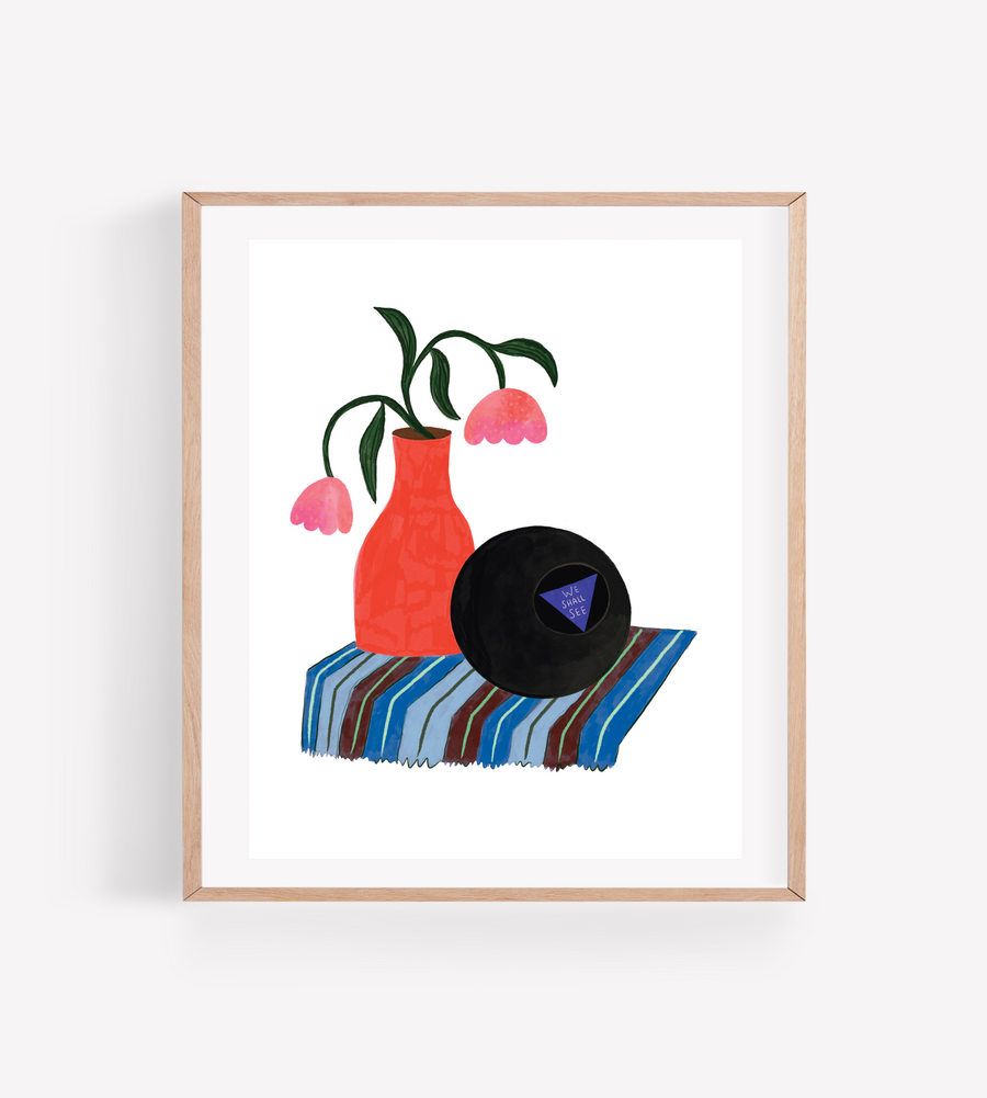 'We Shall See' Magic 8 Ball and Flowers Fine Art Print