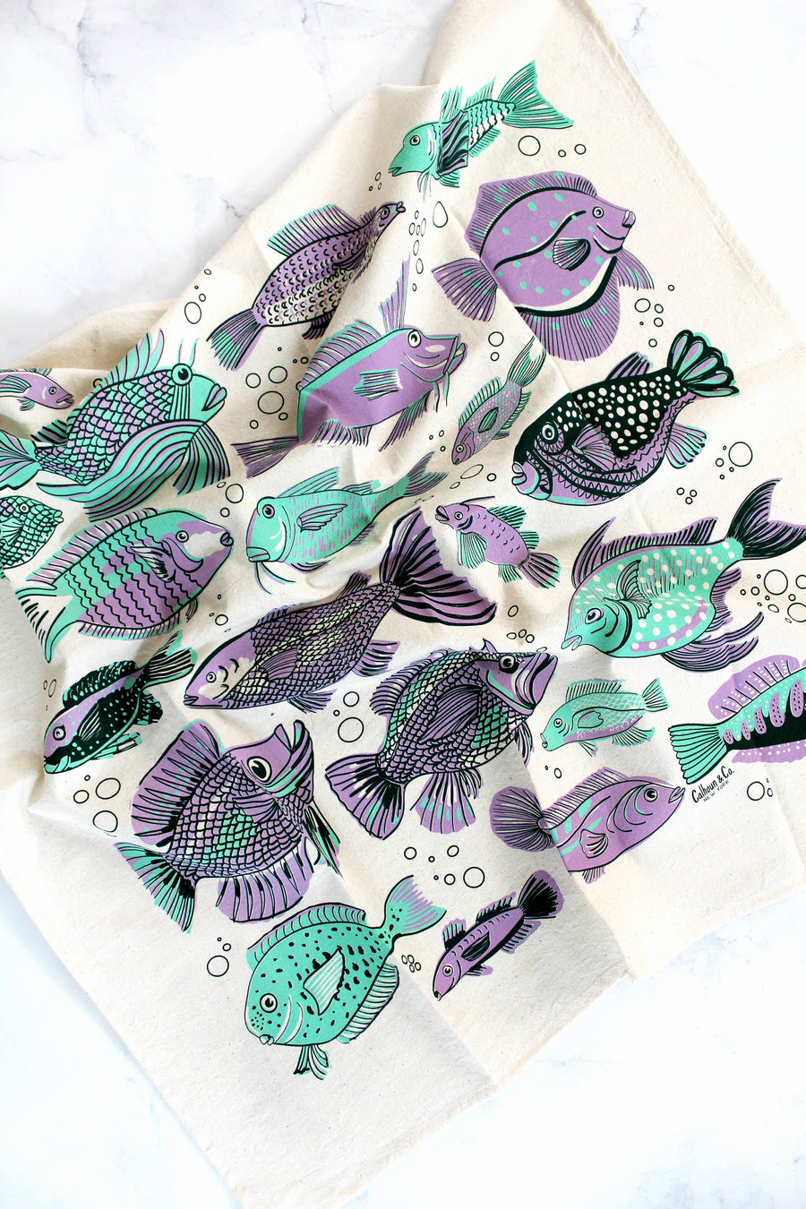 Go Fish Screen Printed Tea Towel