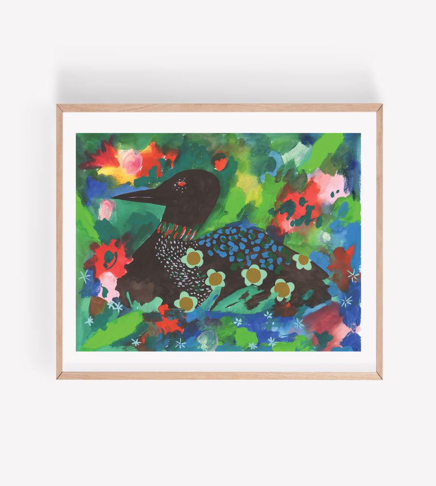 Psychedelic Watercolor Loon Fine Art Print