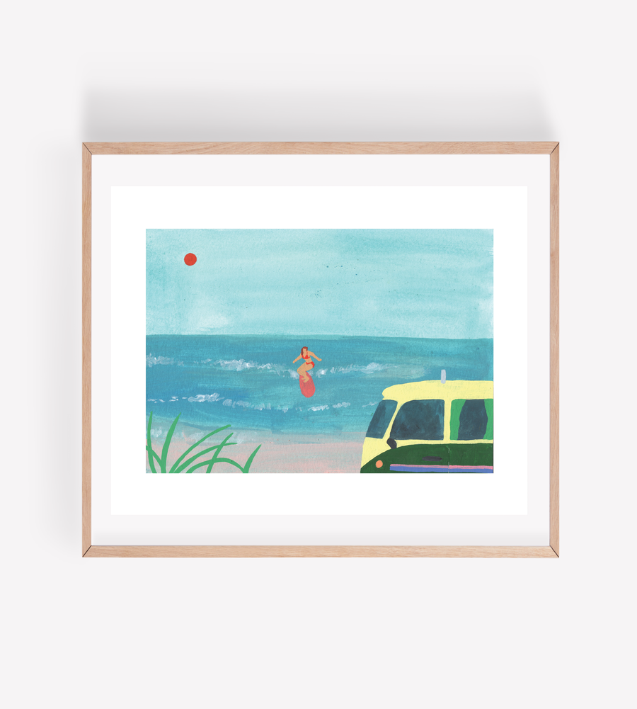 Surfer Girl and VW Art Print