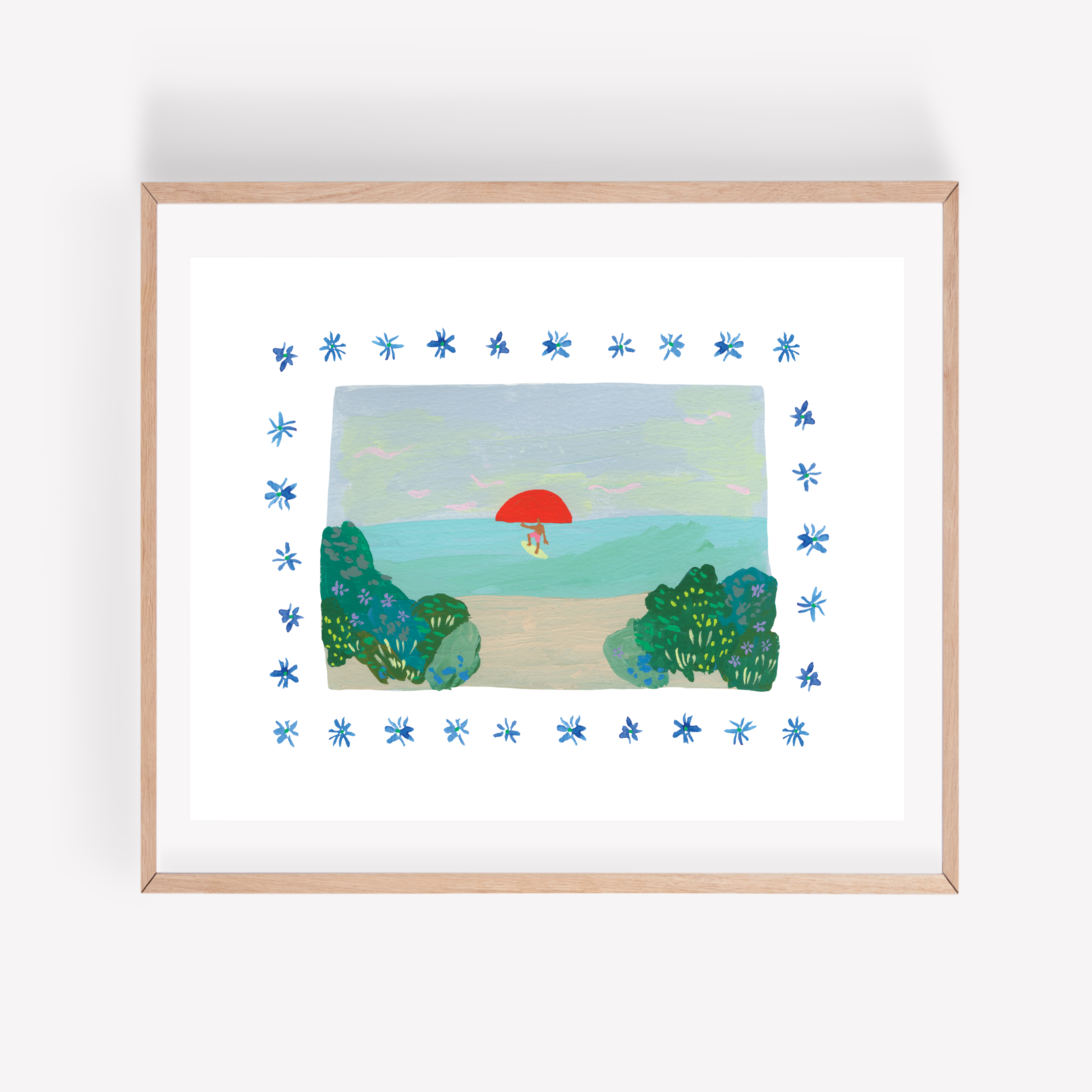 surfer with florals art print