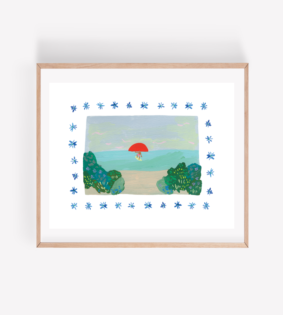 Surfer with Floral Border Art Print