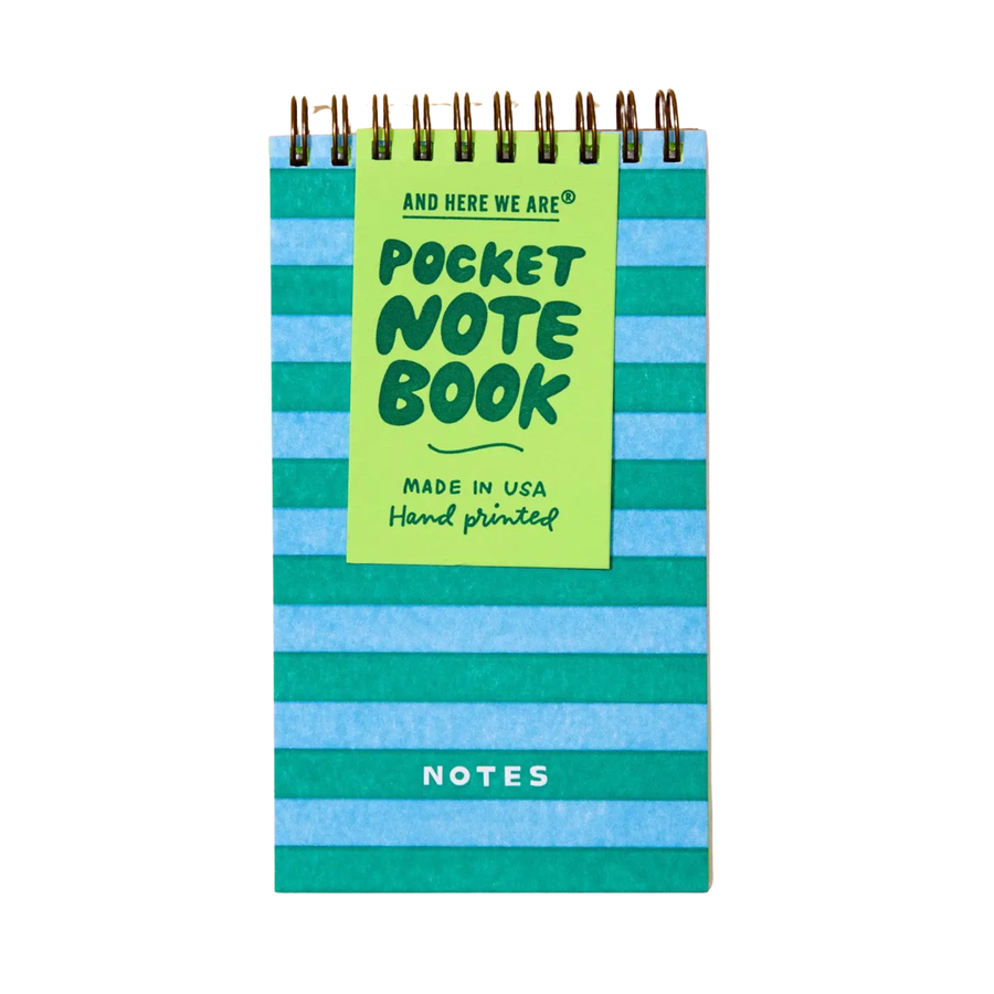 letterpress small spiral notebook—blue/green stripe (notes)