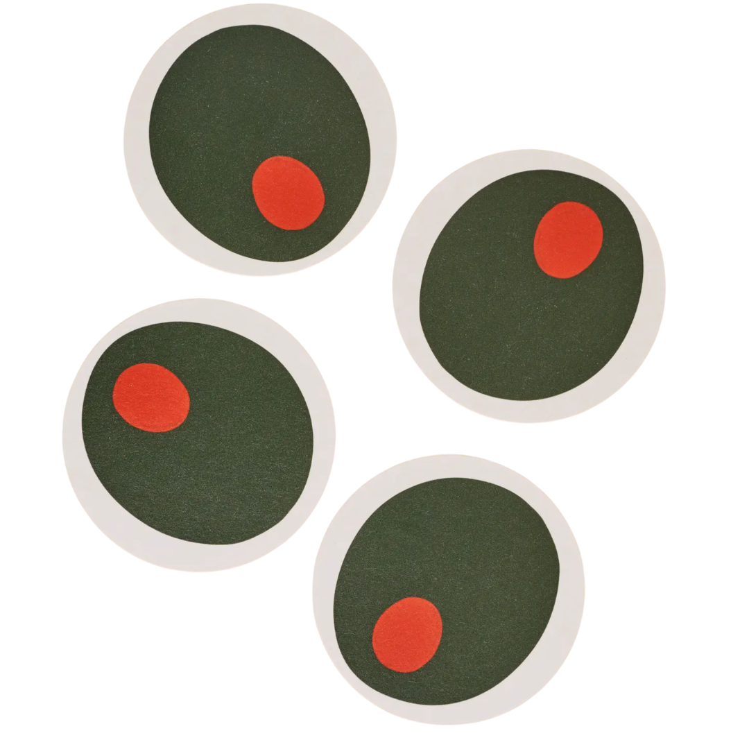 pimento olive coasters - set of four