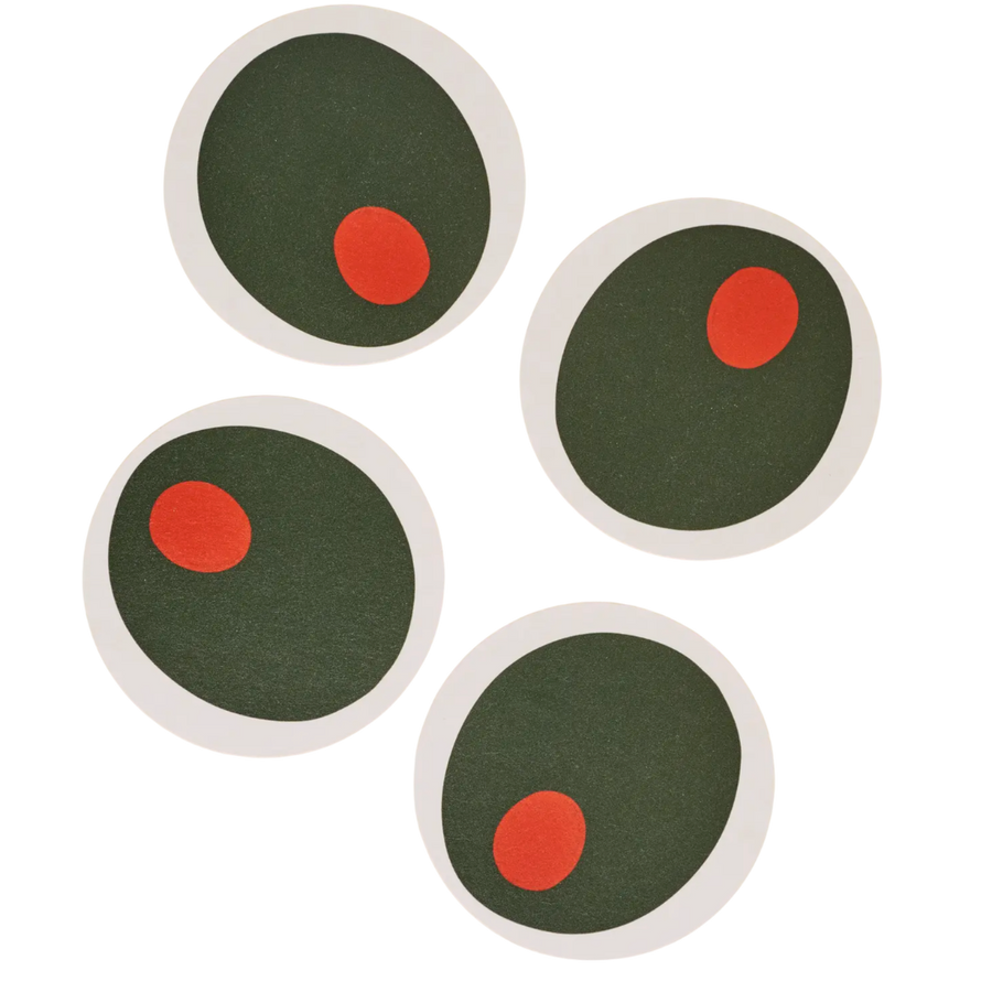 pimento olive coasters - set of four