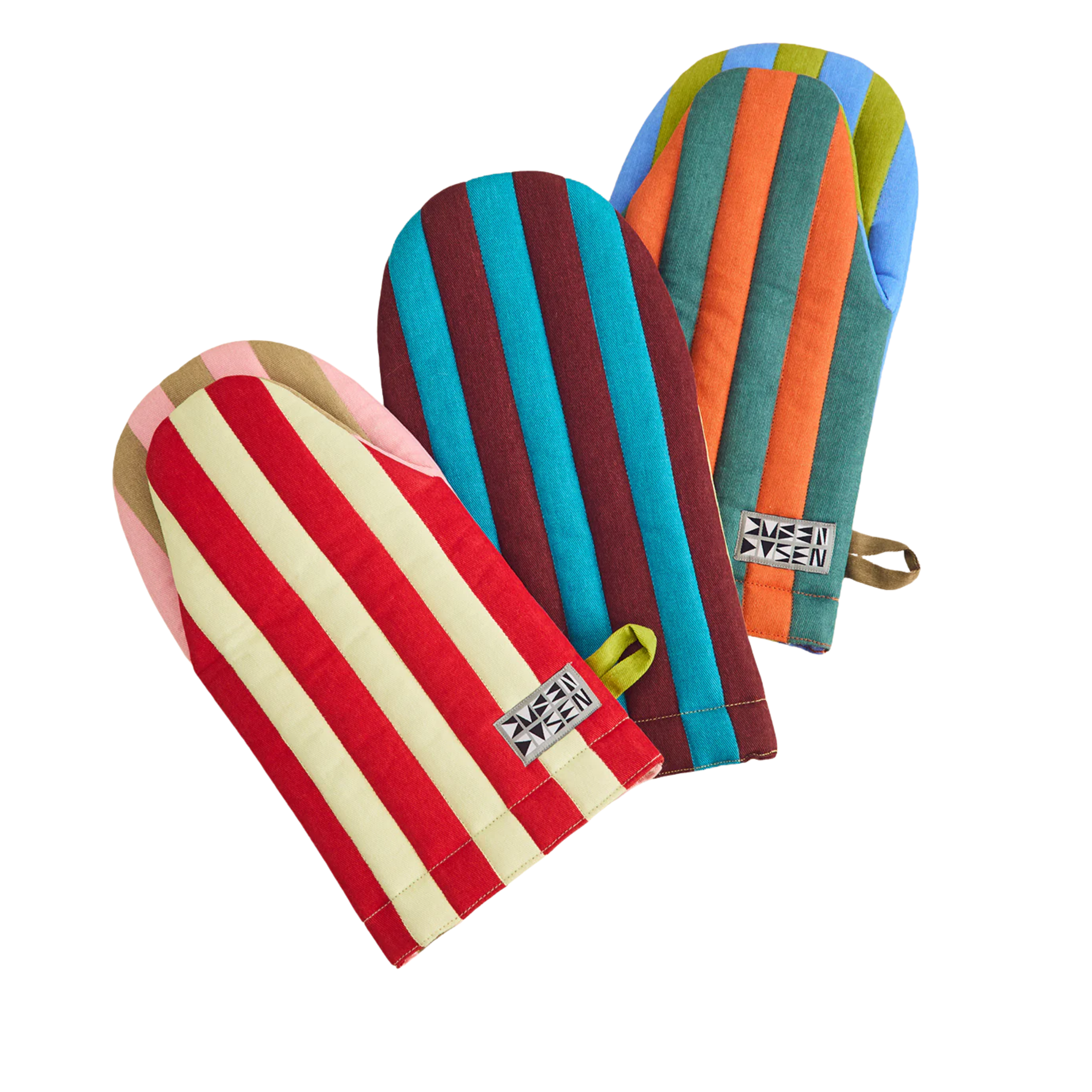 striped oven mitt