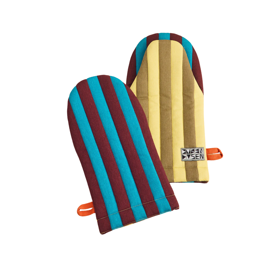 striped oven mitt