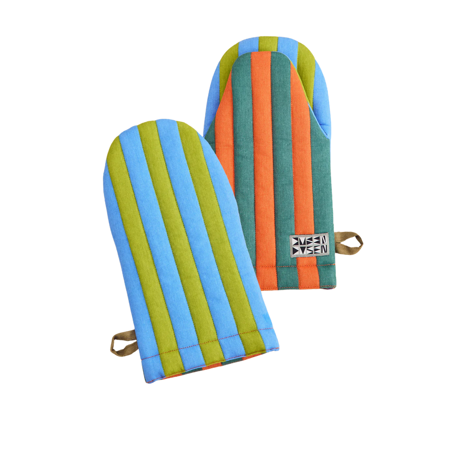 striped oven mitt