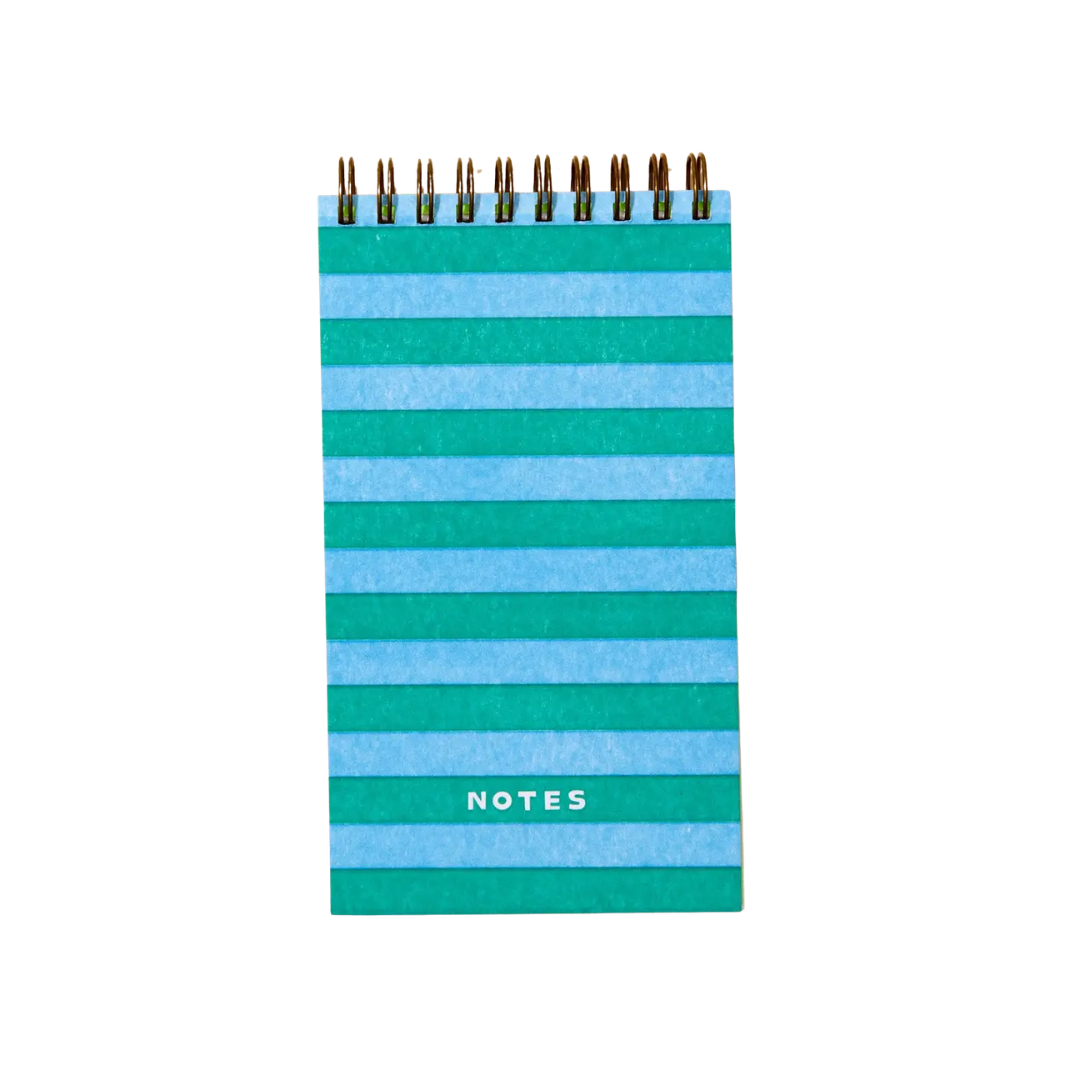 blue & green stripe letterpress small spiral notebook