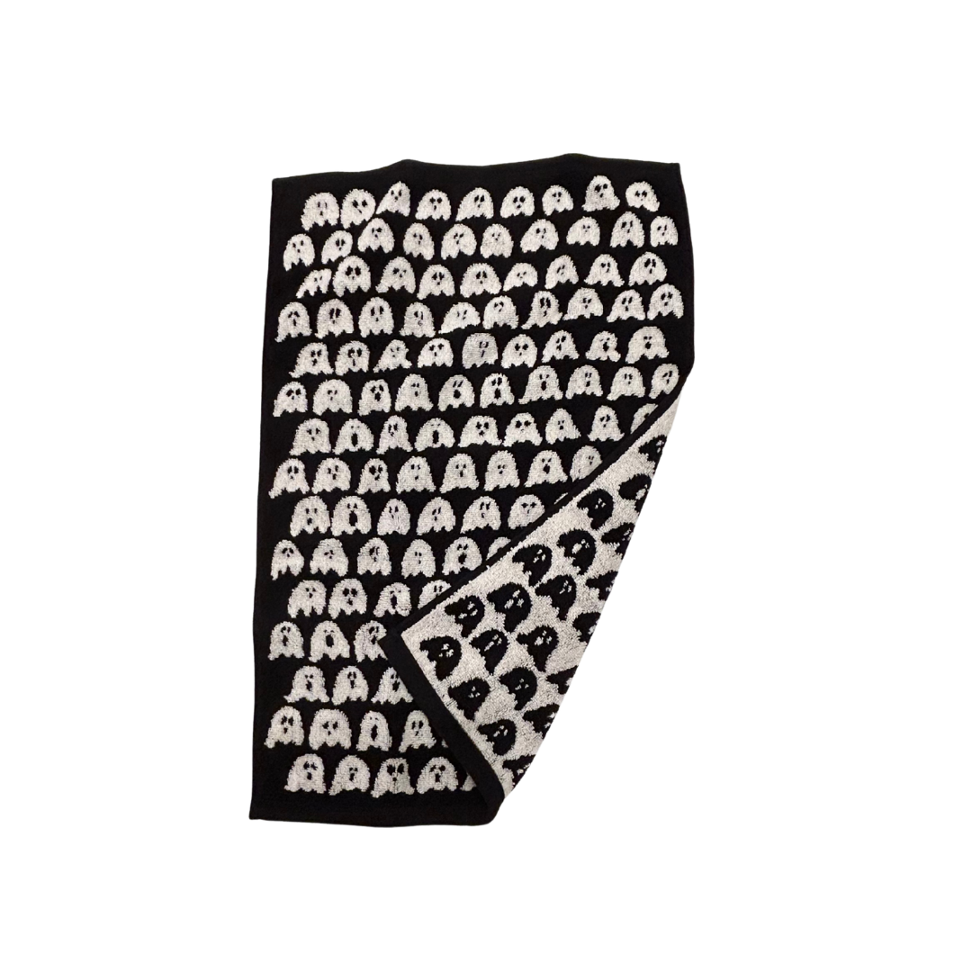 Ghost Spooky Cute Black and White Terry Cloth Hand Towel